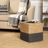 REDEARTH Cube Pouf Foot Stool Ottoman - Jute Braided Pouffe Poof Accent Sitting Footrest for The Living Room, Bedroom, Nursery, Patio, Lounge & Other Rooms (14.5”x14.5”x16”; Natural Gray)