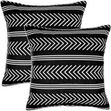 REDEARTH Printed Throw Pillow Cushion Covers-Woven Decorative Farmhouse Cases Set for Couch, Sofa, Bed, Farmhouse, Chair, Dining, Patio, Outdoor, car; 100% Cotton (18x18; Black) Pack of 2