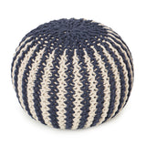 REDEARTH Round Hand Knitted Pouf - Foot Stool Bean Bag Ottoman - Cord Boho Pouffe - Poof Accent Beanbag Chair Footrest For The Living Room, Bedroom, Nursery, Patio, Lounge (19”x19”x14”; Navy+Natural)
