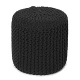 REDEARTH Cylindrical Hand Knitted Pouf - Foot Stool Ottoman - Cord Boho Pouffe - Cotton Round Poof Accent Chair for Home Decor, Kids, Living Room, Bedroom, Nursery, Patio, Lounge (16"x16"x16", Black)