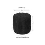 REDEARTH Cylindrical Hand Knitted Pouf - Foot Stool Ottoman - Cord Boho Pouffe - Cotton Round Poof Accent Chair for Home Decor, Kids, Living Room, Bedroom, Nursery, Patio, Lounge (16"x16"x16", Black)