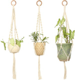 REDEARTH Macrame Woven Plant Hanger -Boho Chic Plant Hanging Planter Holder Stand for Flower Pots Vases Indoor Outdoor Art Décor;100% Cotton (4 Legs, Natural) Set of 3