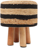 REDEARTH Foot Stool -Handmade Wooden 4 Legs Jute Seat Footrest for Living Room, Bedroom, Nursery, kidsroom, Patio, Gym; 100% Cotton (16